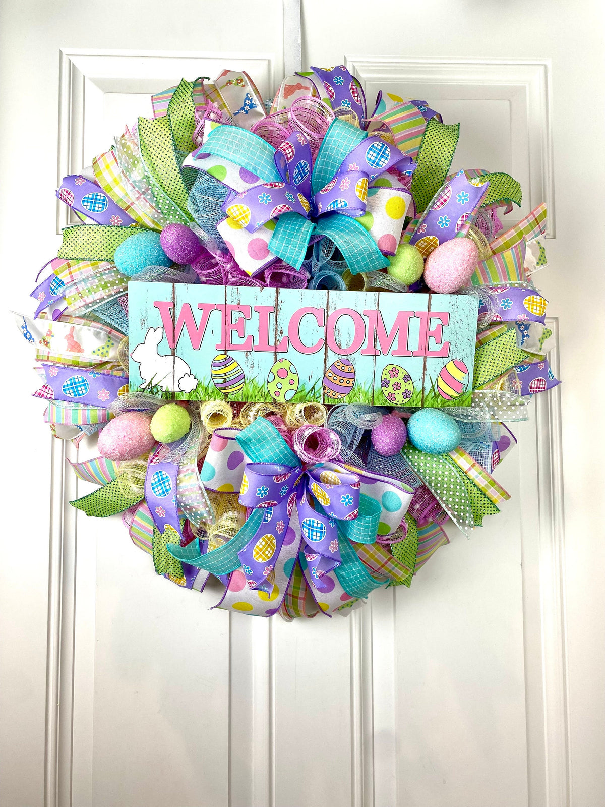 Spring Bunny Wreath: Pastel Easter Egg Welcome Decor