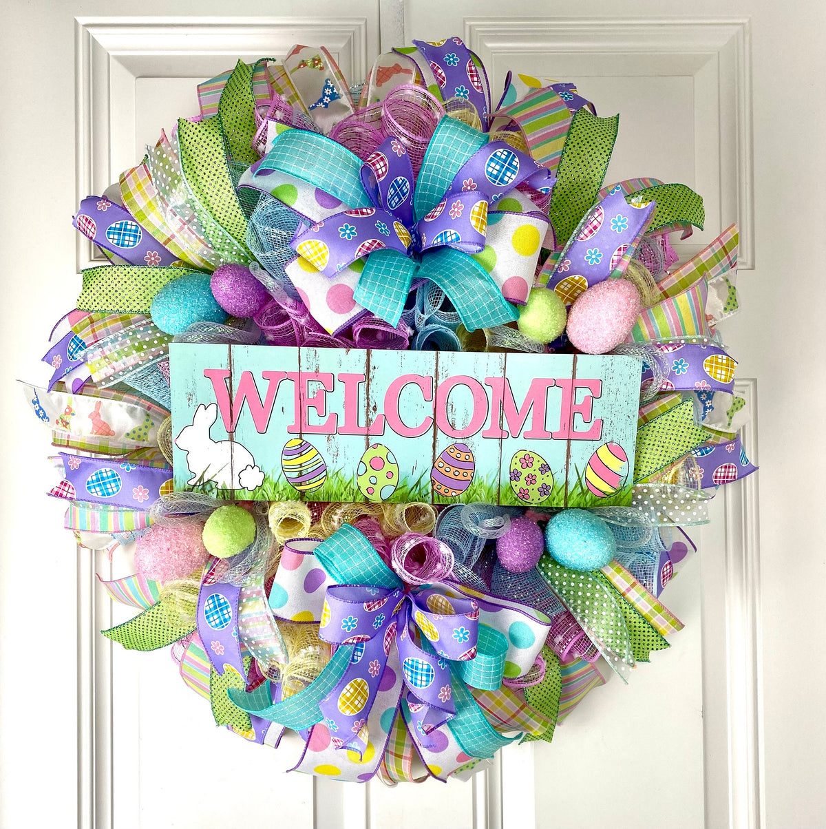 Spring Bunny Wreath: Pastel Easter Egg Welcome Decor