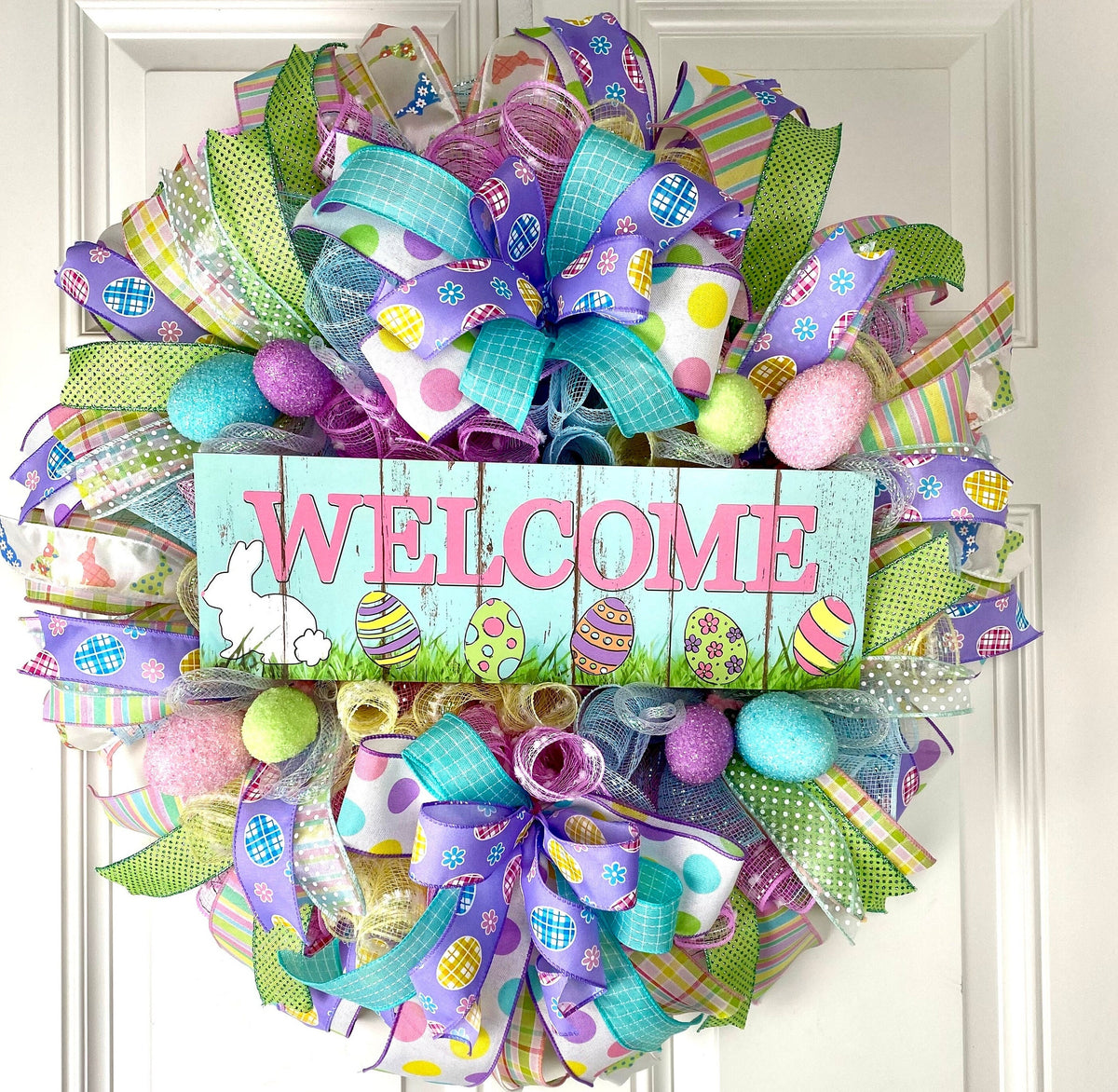 Spring Bunny Wreath: Pastel Easter Egg Welcome Decor