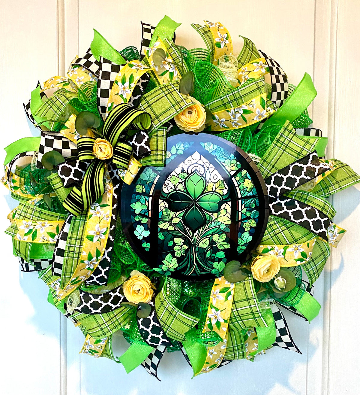 Faux Green Stained Glass St Patricks Day Wreath