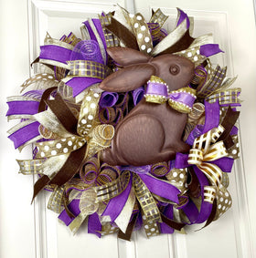 Elegant Chocolate Bunny Wreath, Easter Spring Decor