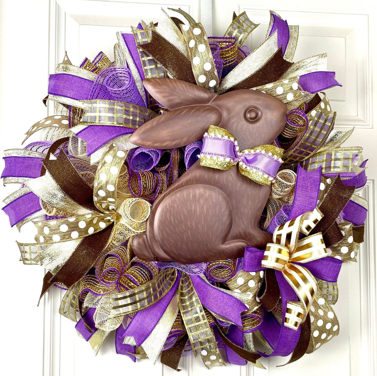 Elegant Chocolate Bunny Wreath, Easter Spring Decor