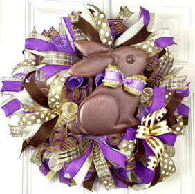 Elegant Chocolate Bunny Wreath, Easter, Spring Decor