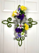 Summer Floral Swag, Cross for front door, Everyday Christian Decor