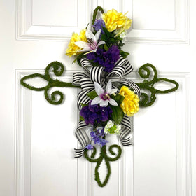 Summer Floral Swag, Cross for front door, Everyday Christian Decor