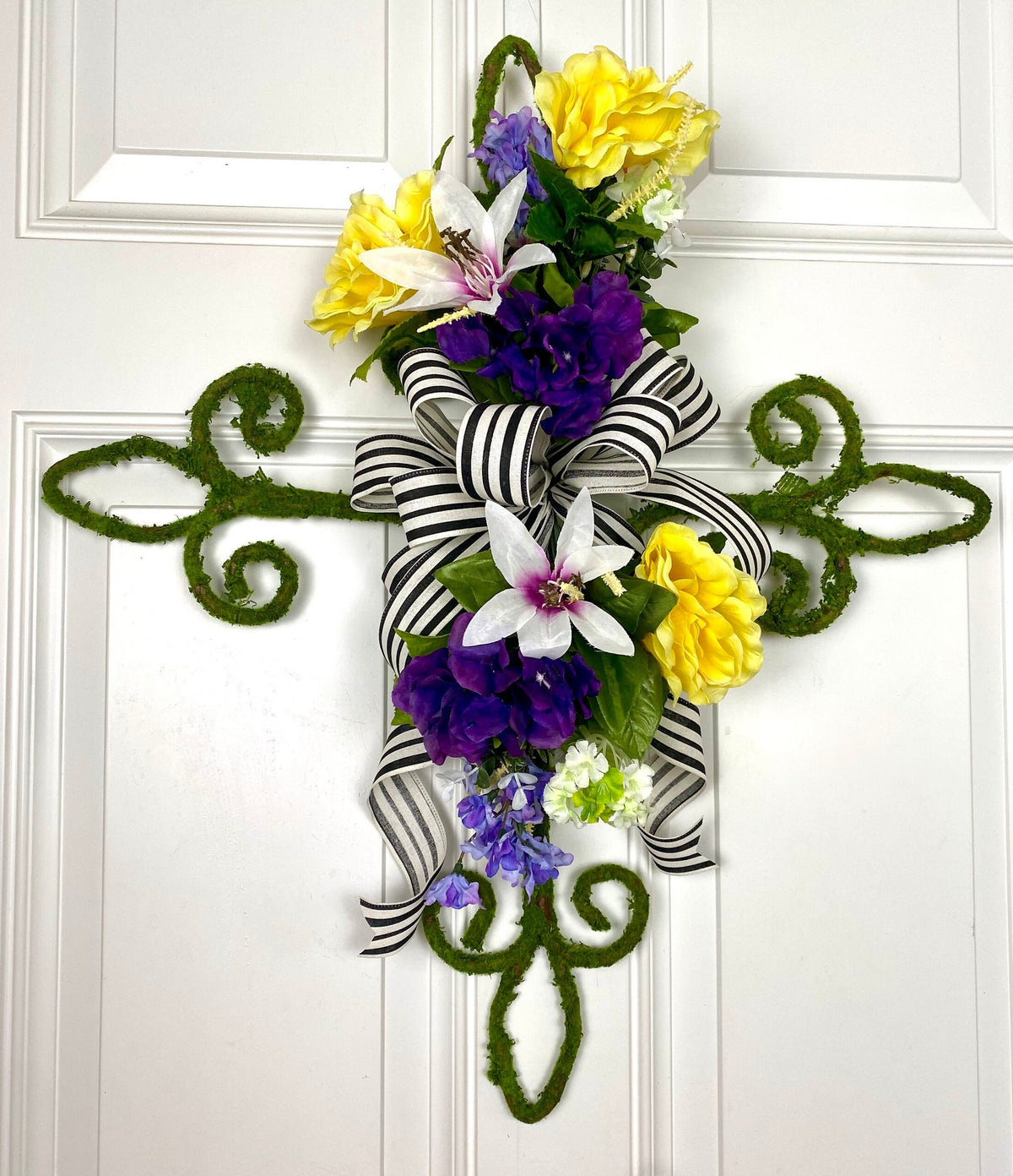 Summer Floral Swag, Cross for front door, Everyday Christian Decor