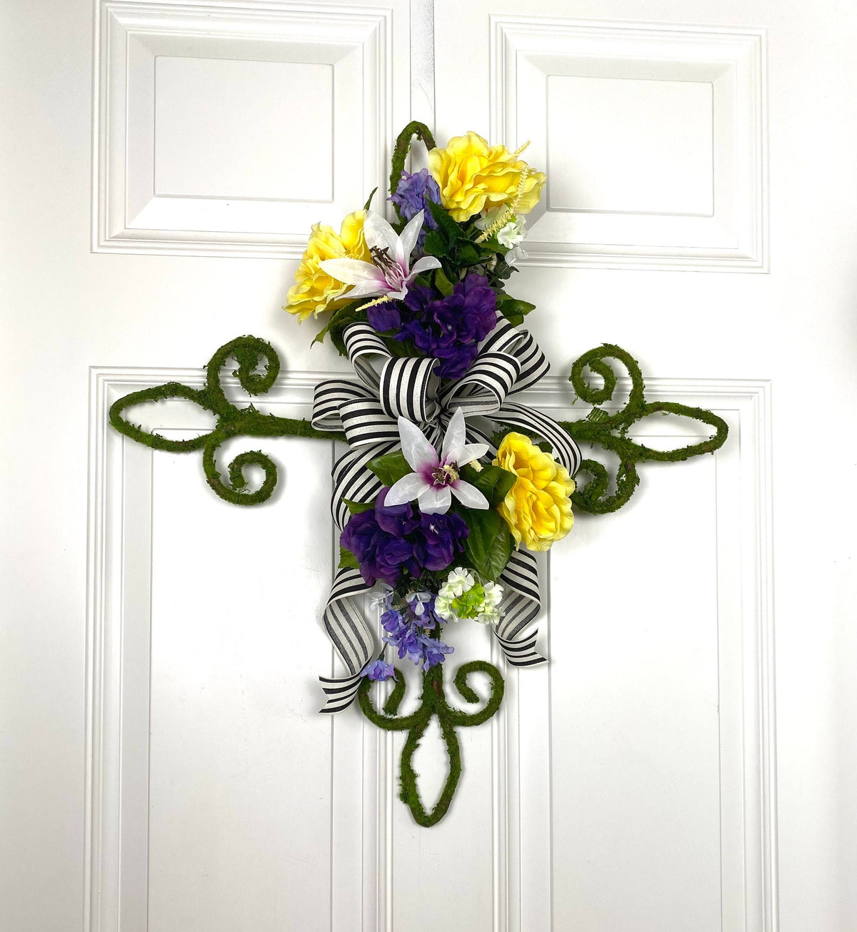 Summer Floral Swag, Cross for front door, Everyday Christian Decor