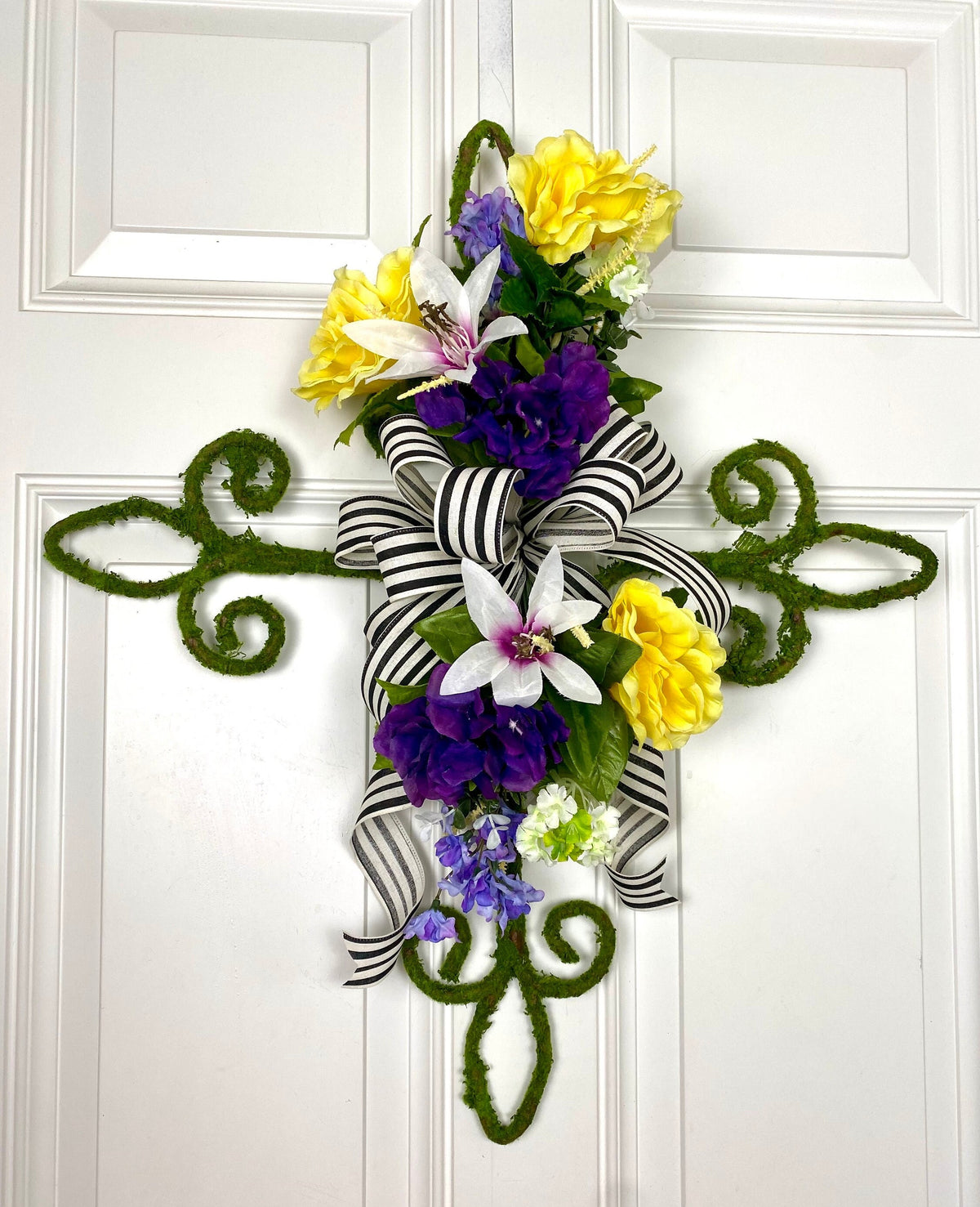 Summer Floral Swag, Cross for front door, Everyday Christian Decor