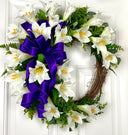 Easter Wreath, Cross, Lillies, Spring Floral Swag, wreath for front door