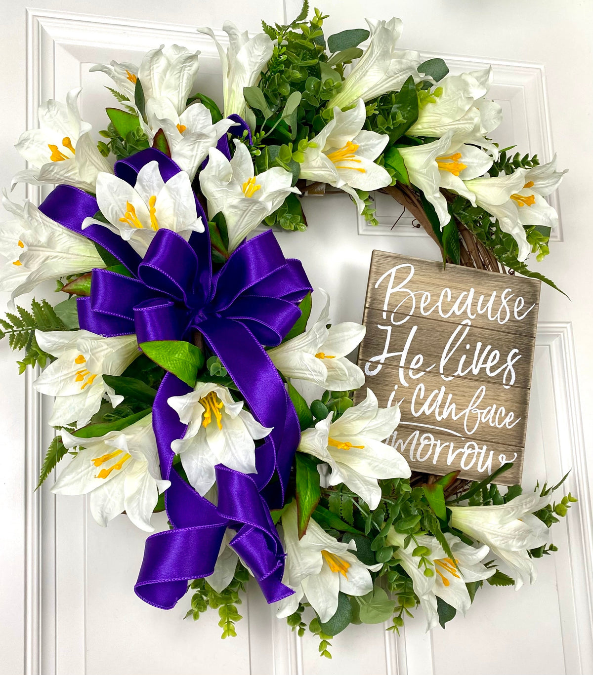 Easter Wreath, Cross, Lillies, Spring Floral Swag, wreath for front door