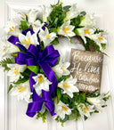 Easter Wreath, Cross, Lillies, Spring Floral Swag, wreath for front door