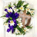 Easter Wreath, Cross, Lillies, Spring Floral Swag, wreath for front door