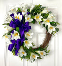 Easter Wreath, Cross, Lillies, Spring Floral Swag, wreath for front door