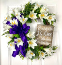 Easter Wreath, Cross, Lillies, Spring Floral Swag, wreath for front door