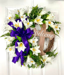 Easter Wreath, Cross, Lillies, Spring Floral Swag, wreath for front door