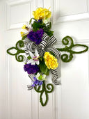 Summer Floral Swag, Cross for front door, Everyday Christian Decor