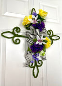 Summer Floral Swag, Cross for front door, Everyday Christian Decor