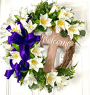 Easter Wreath, Cross, Lillies, Spring Floral Swag, wreath for front door