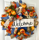 Everyday Wreath, Farmhouse Decor, Peony, Denim, Burlap, Front Door, Farmhouse All Season Wreath, Spring Wreath, Summer Deco Mesh