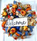 Everyday Wreath, Farmhouse Decor, Peony, Denim, Burlap, Front Door, Farmhouse All Season Wreath, Spring Wreath, Summer Deco Mesh