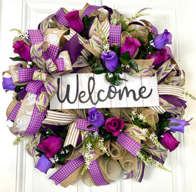 Purple Everyday Farmhouse Floral Wreath