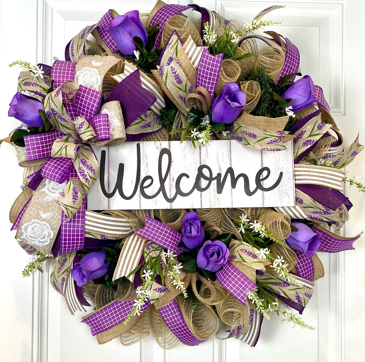 Purple Everyday Wreath, Farmhouse Wreath for Every Season, Spring Wreath, Summer Deco Mesh, color options available