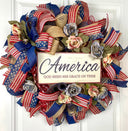 Rustic Patriotic Wreath: Farmhouse Flag Decor with Peonies