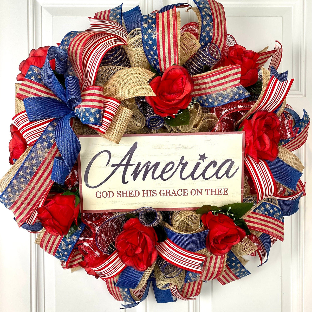 Rustic Patriotic Wreath: Farmhouse Flag Decor with Peonies