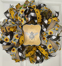 Bee Sunflower Wreath, Farmhouse Wreath for Every Season, Summer Deco Mesh