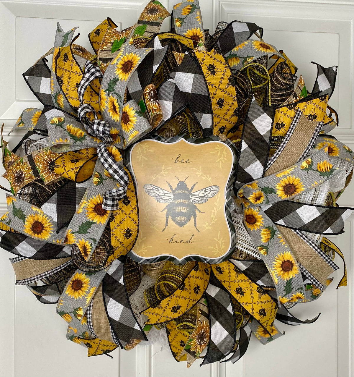 Bee Sunflower Wreath, Farmhouse Wreath for Every Season, Summer Deco Mesh