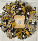 Bee Sunflower Wreath, Farmhouse Wreath for Every Season, Summer Deco Mesh