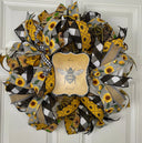 Bee Sunflower Wreath, Farmhouse Wreath for Every Season, Summer Deco Mesh