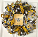 Bee Sunflower Wreath, Farmhouse Wreath for Every Season, Summer Deco Mesh