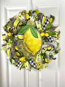 Lemon Bee Summer Wreath: Yellow & Black Farmhouse Door Decor