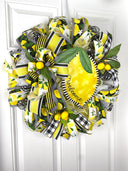 Lemon Bee Summer Wreath: Yellow & Black Farmhouse Door Decor
