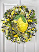 Lemon Bee Summer Wreath: Yellow & Black Farmhouse Door Decor