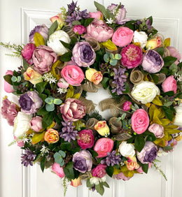 Summer Peony Floral Wreath, Everyday Floral Wreath,  Farmhouse Wreath for Every Season, Spring Summer Wreath