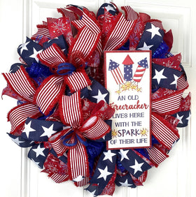 Summer Patriotic Firecracker Wreath, Fourth of July Wreath, Firecracker Wreath, Red White and Blue Wreath, summer wreath, Independence Day