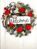 Marco's Summer Wreath, Geranium Everyday, Farmhouse Geranium Front Door, Geranium Farmhouse All Season Wreath, Summer Deco Mesh, Double Doors