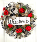 Marco's Summer Wreath, Geranium Everyday, Farmhouse Geranium Front Door, Geranium Farmhouse All Season Wreath, Summer Deco Mesh, Double Doors