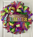 Hello Summer Wreath, Vibrant Porch Decor, Front Door