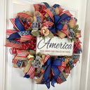 Summer Wreath, Rustic Patriotic Wreath, Fourth of July Wreath, Deluxe Flag Wreath, Red Cream and Blue Wreath, farmhouse decor