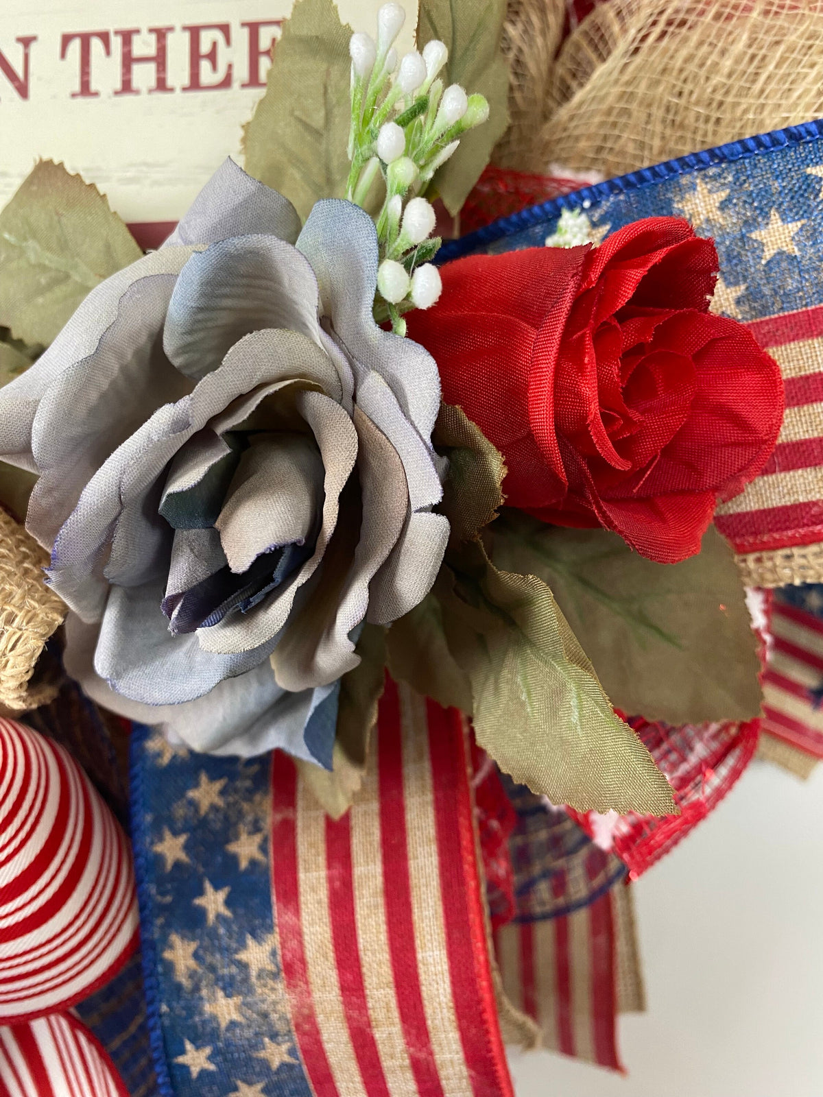 Patriotic Wreath, Rustic Country Flag Wreath, Fourth of July Wreath, Deluxe Flag Wreath, Red Cream and Blue Wreath, summer wreath