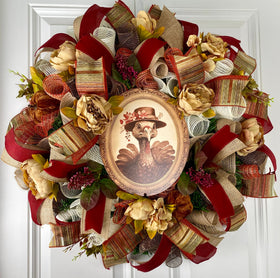 Fall Peony Wreath, Turkey Wreaths for Single or Double Doors