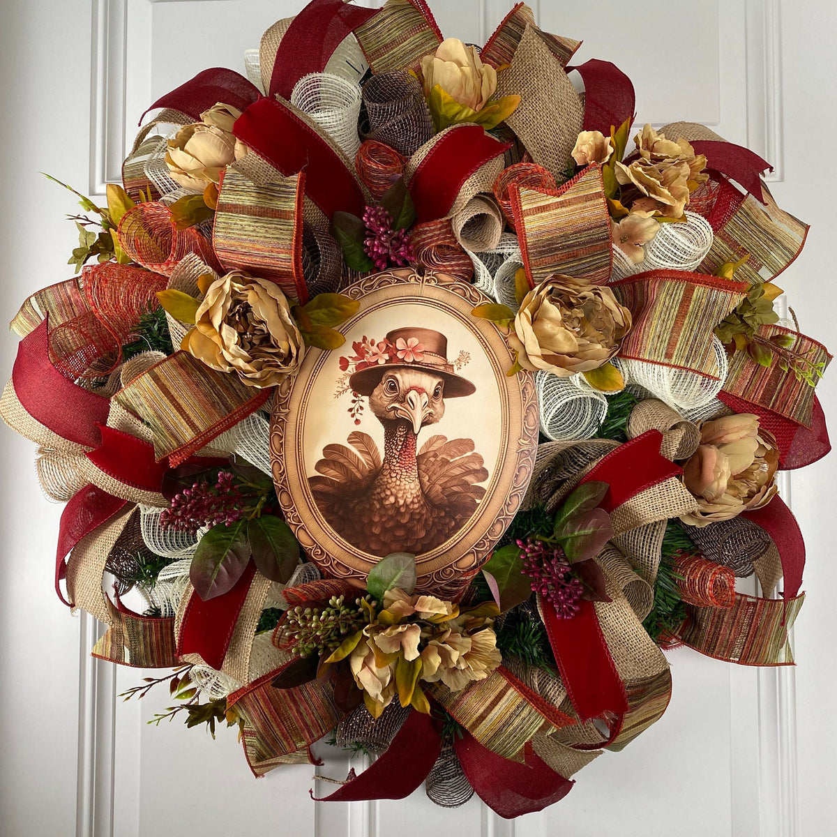 Fall Peony Wreath, Turkey Wreaths for Single or Double Doors