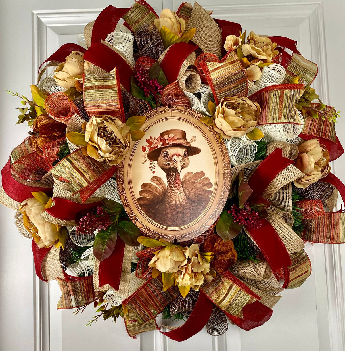 Fall Peony Wreath, Turkey Wreaths for Single or Double Doors