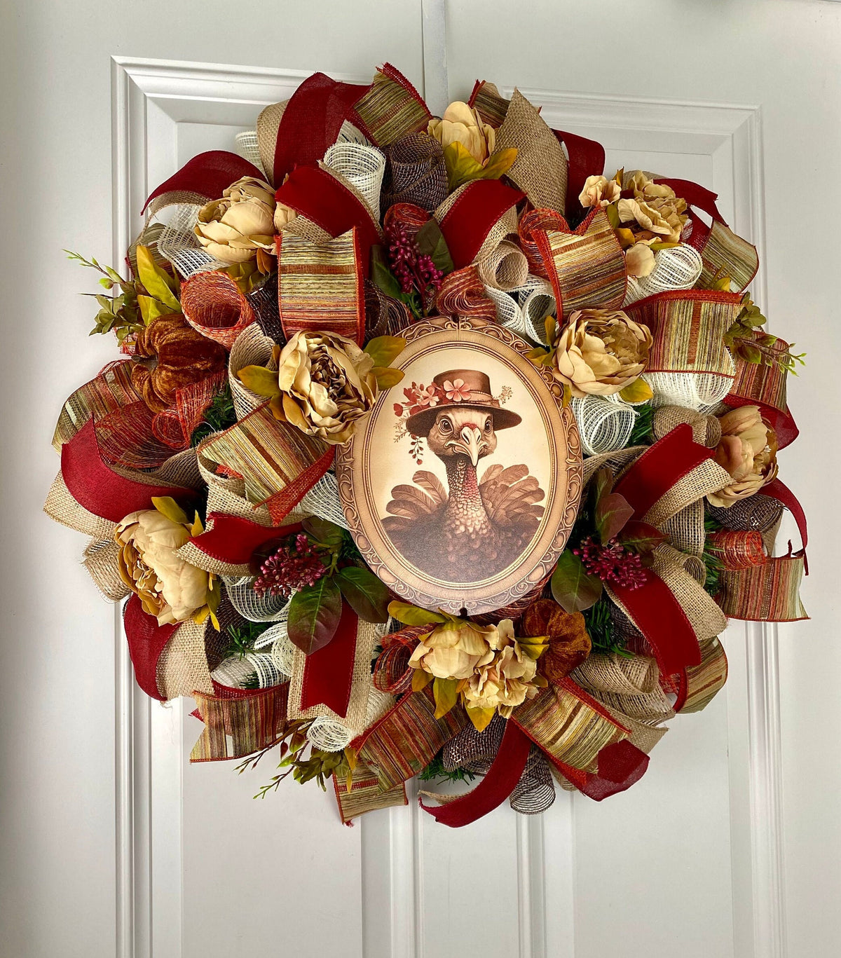 Fall Peony Wreath, Turkey Wreaths for Single or Double Doors