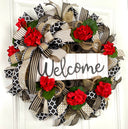 Marco's Summer Wreath, Geranium Everyday, Farmhouse Geranium Front Door, Geranium Farmhouse All Season Wreath, Summer Deco Mesh, Double Doors