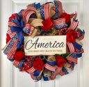 Patriotic Wreath, Rustic Country Flag Wreath, Fourth of July Wreath, Deluxe Flag Wreath, Red, Burlap and Blue Wreath, summer wreath