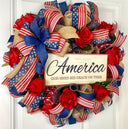 Patriotic Wreath, Rustic Country Flag Wreath, Fourth of July Wreath, Deluxe Flag Wreath, Red, Burlap and Blue Wreath, summer wreath